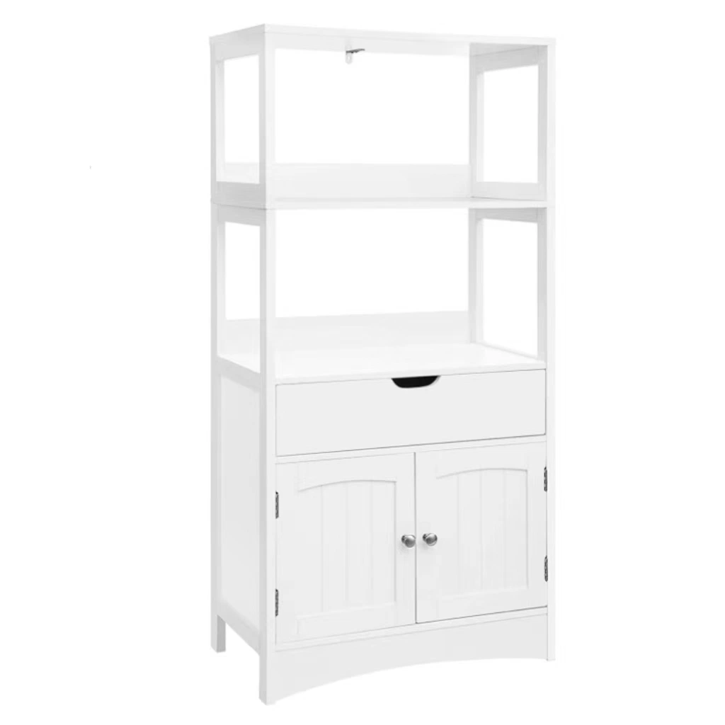 Bathroom Cabinet with 2 Shelves and 2 Door Cupboard, White, Storage Cabinet