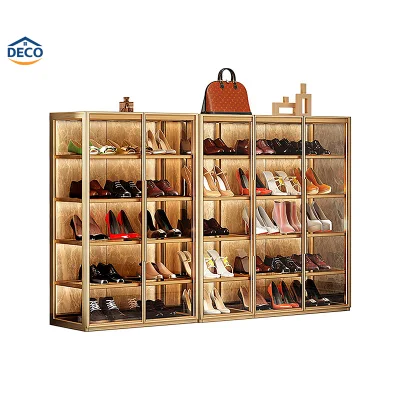 Meubles de salon en verre de luxe, étagère à chaussures, porte d'entrée, vitrine, armoire à chaussures avec lumière LED