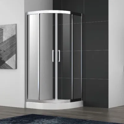 Porte de douche coulissante en acier inoxydable, avec cadre et doubles poignées, cabine de douche avec plateau