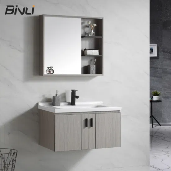 Style moderne vente chaude maison personnalisée articles sanitaires 800mm vanité en bois meuble de salle de bain meubles avec bassin en céramique lisse unique