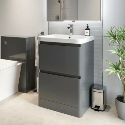 Meuble de rangement gris, meuble de rangement, lavabo en céramique, tiroir de salle de bains, 600mm