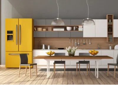 Meubles de cuisine de conception libre, stratifiés de couleur en bois, armoires de cuisine contemporaines